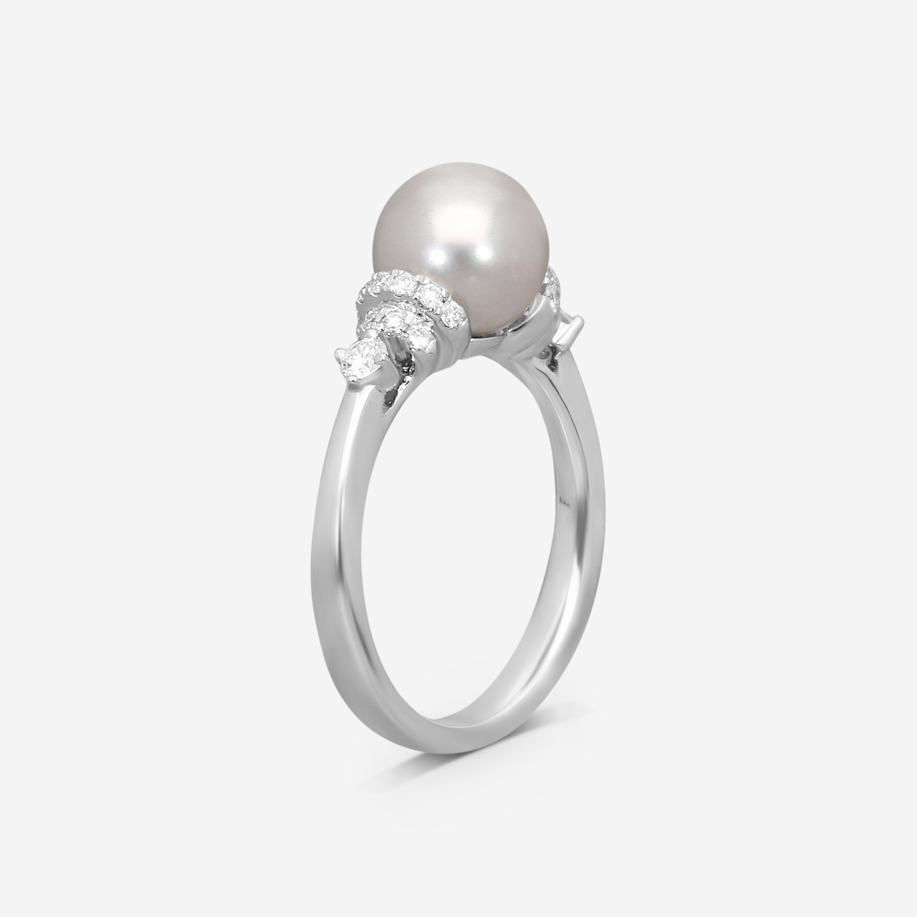 Assael 18K White Gold Akoya Cultured Pearl & Diamond Ring Sz. 6.5 R4436