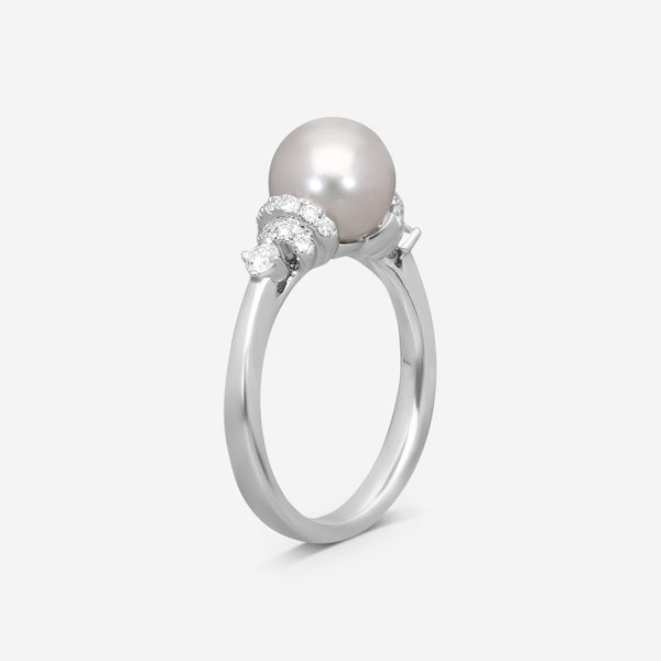 Assael 18K White Gold Akoya Cultured Pearl & Diamond Ring Sz. 6.5 R4436