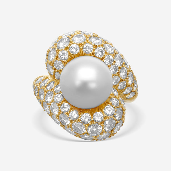Suna Brothers 18K Yellow Gold Diamond & South Sea Pearl Ring R6108CPY