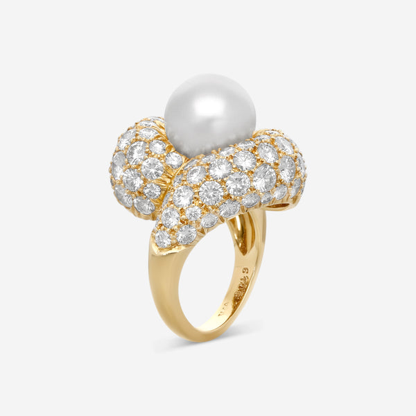 Suna Brothers 18K Yellow Gold Diamond & South Sea Pearl Ring R6108CPY