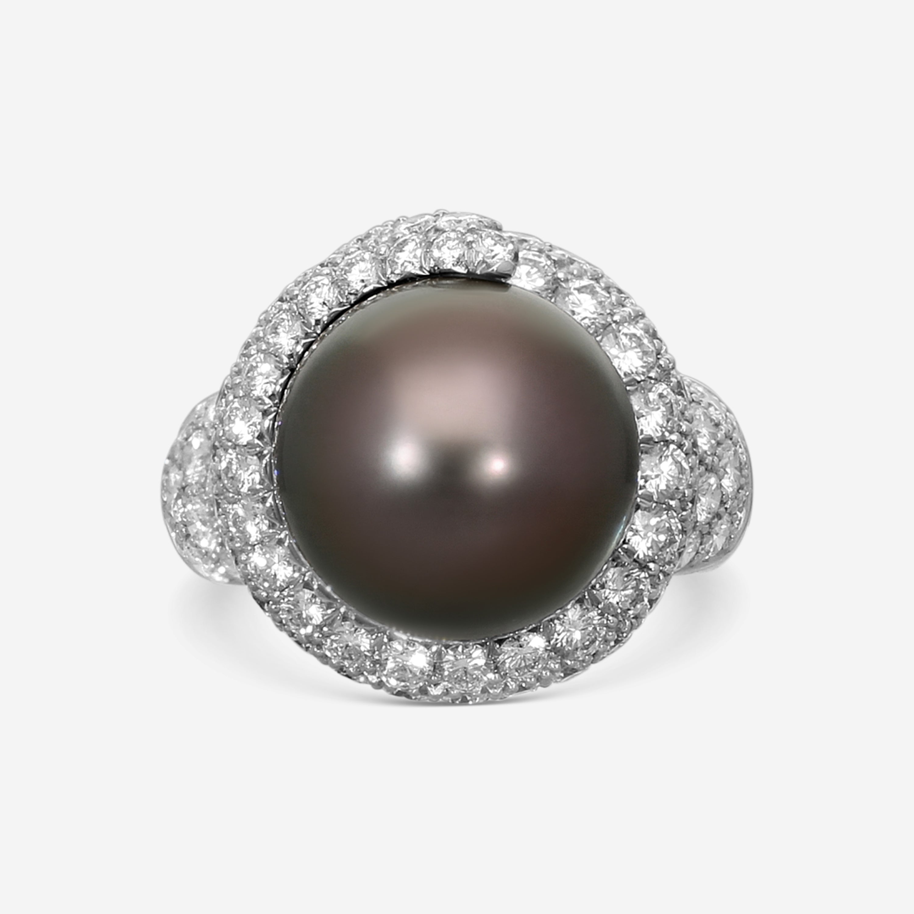 Suna Brothers Platinum Diamond & Tahitian Black Pearl Ring Sz. 6.5 R7133TACPP