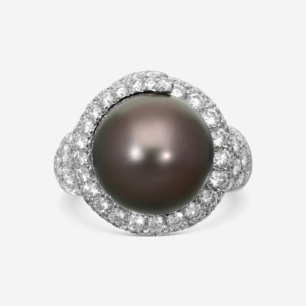Suna Brothers Platinum Diamond & Tahitian Black Pearl Ring Sz. 6.5 R7133TACPP