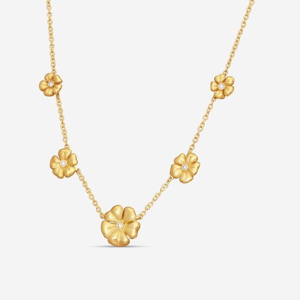 Suna 18K Yellow Gold Diamond 5-Flower Pendant Necklace N7614Y