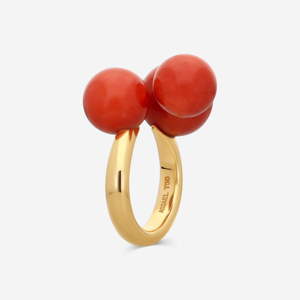 ASSAEL - Three Bubble Coral Ring; 3 Sardinian Beads 10.5 - 12.5mm, 18K YG, (Sz 5.75) - RBU3LC-1 - THE SOLIST