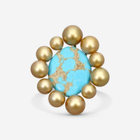 Assael 18K Yellow Gold Pearl & Turquoise Statement Ring Sz. 6.5 RCO-GTQ00001