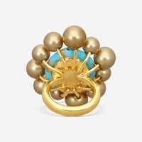 Assael 18K Yellow Gold Pearl & Turquoise Statement Ring Sz. 6.5 RCO-GTQ00001