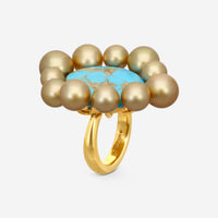 Assael 18K Yellow Gold Pearl & Turquoise Statement Ring Sz. 6.5 RCO-GTQ00001