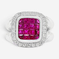 Diana M. Jewels 18K White Gold Ruby & Diamond Fashion Statement Ring Sz. 6 RDR81