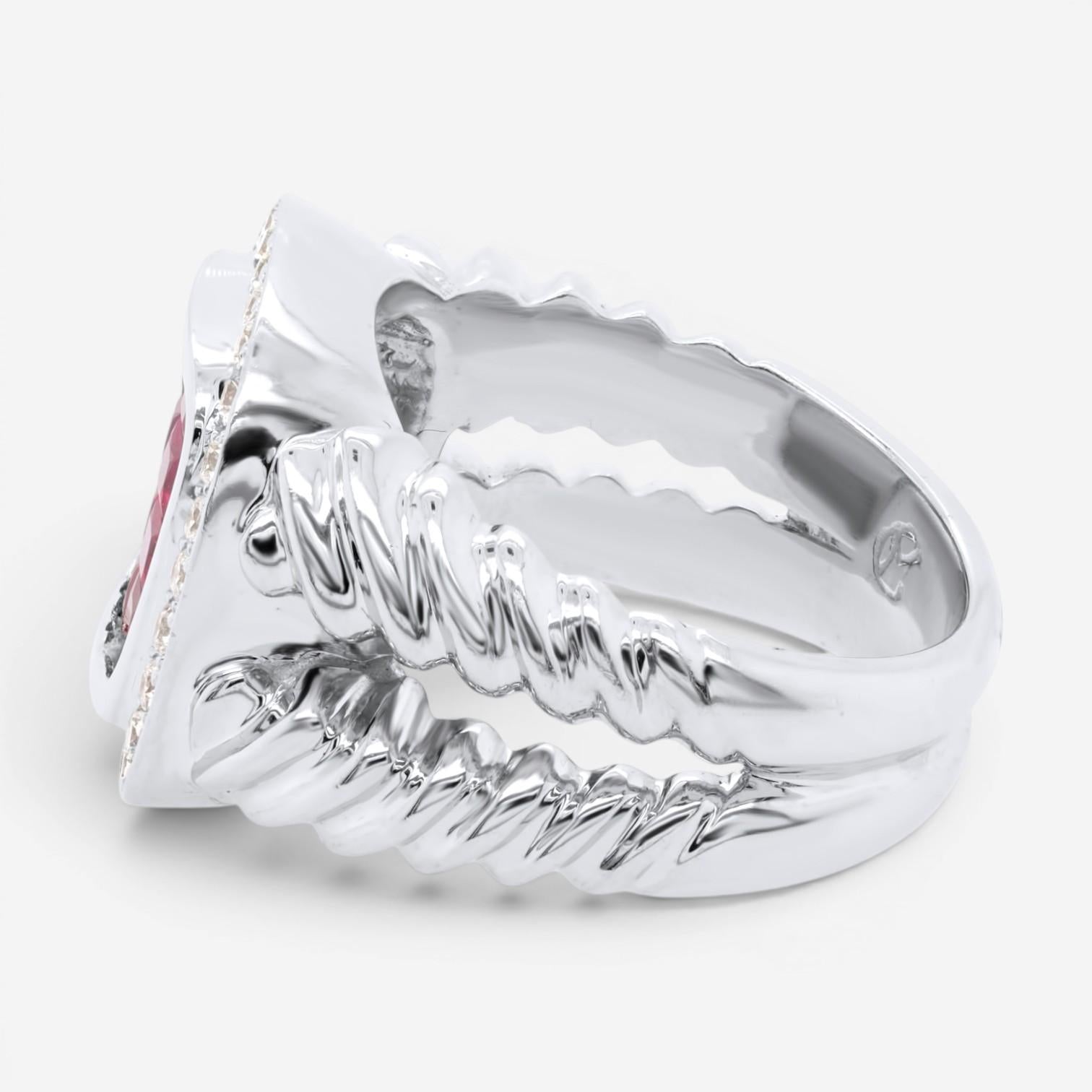Diana M. Jewels 18K White Gold Ruby & Diamond Fashion Statement Ring Sz. 6 RDR81