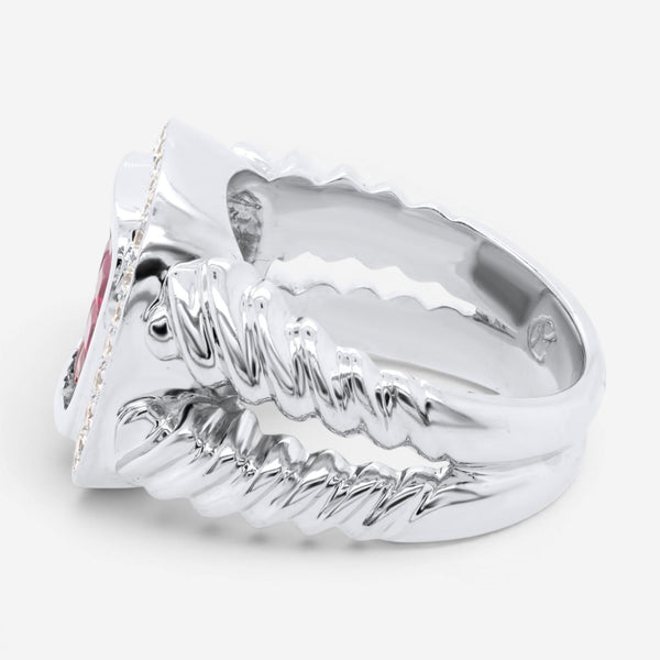Diana M. Jewels 18K White Gold Ruby & Diamond Fashion Statement Ring Sz. 6 RDR81