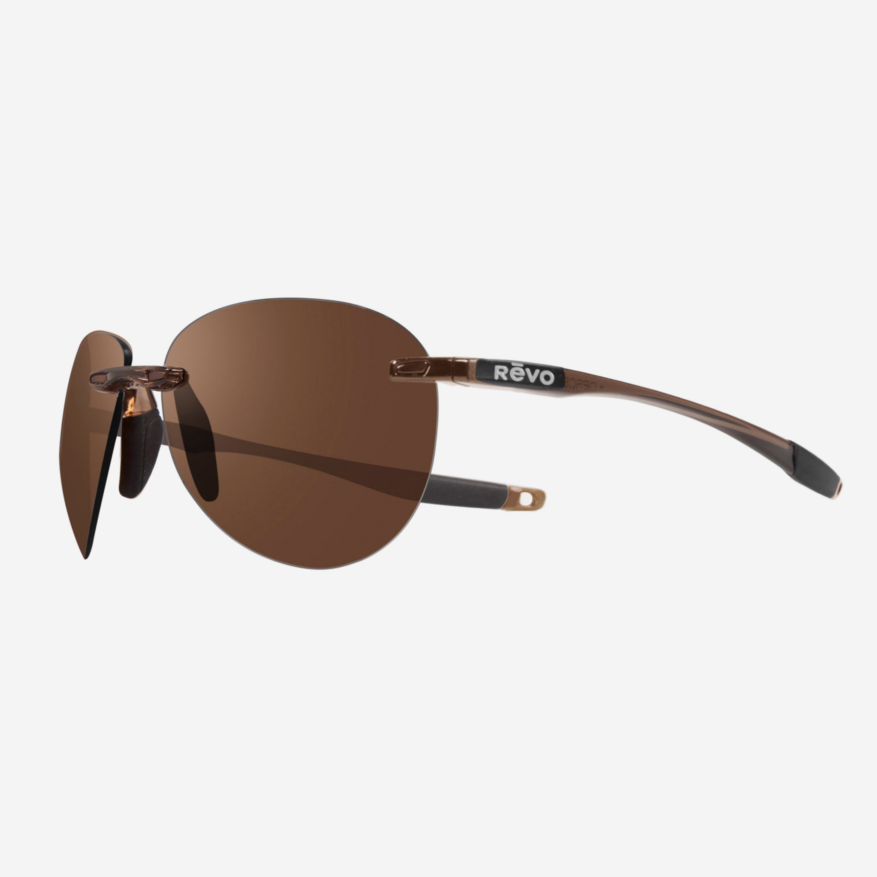 Revo Descend Crystal Brown & Terra Rimless Aviator Sunglasses RE116902BR - THE SOLIST