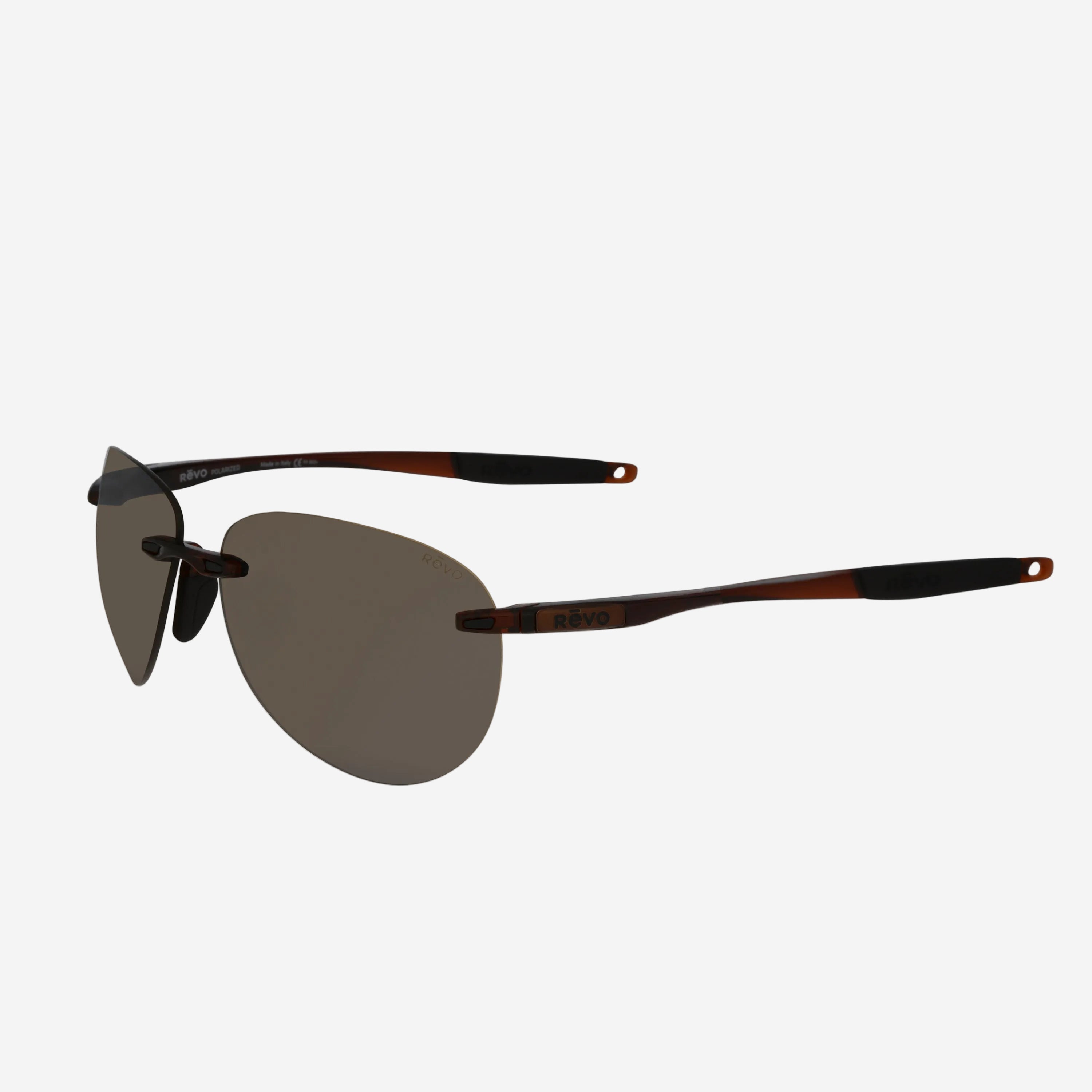 Revo Descend Crystal Brown & Terra Rimless Aviator Sunglasses RE116902BR - THE SOLIST