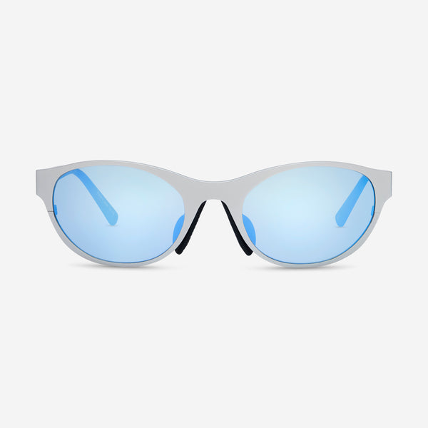 Revo Icon Oval Satin Chrome & Blue Oval Sunglasses RE119703BLP - THE SOLIST