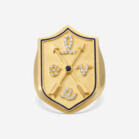 Sydney Evan Love Script Enamel Crest 14K Yellow Gold Diamond and Sapphire Ring Sz. 7 RKE1379SNA-Y7