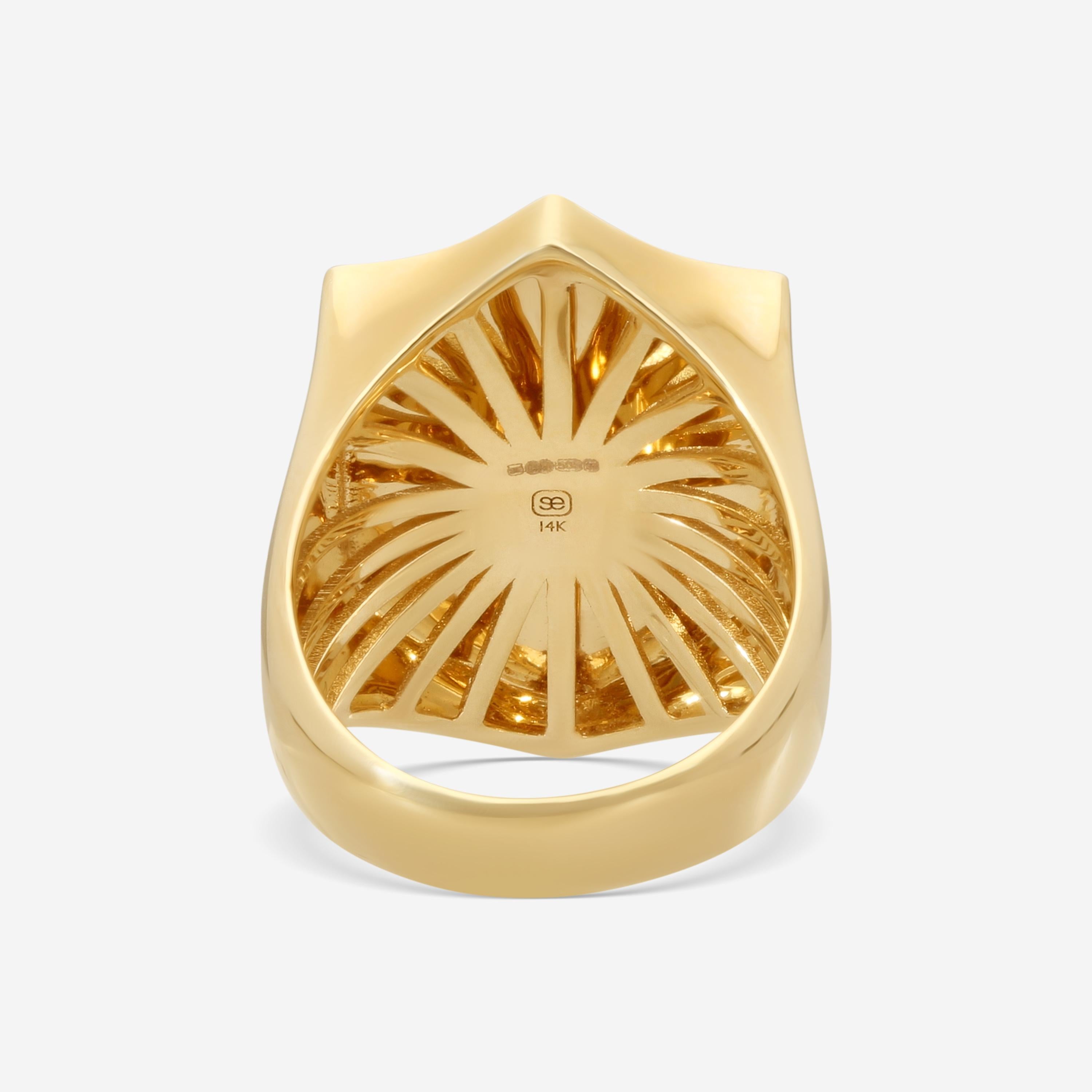 Sydney Evan Love Script Enamel Crest 14K Yellow Gold Diamond and Sapphire Ring Sz. 7 RKE1379SNA-Y7