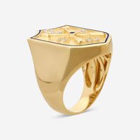 Sydney Evan Love Script Enamel Crest 14K Yellow Gold Diamond and Sapphire Ring Sz. 7 RKE1379SNA-Y7
