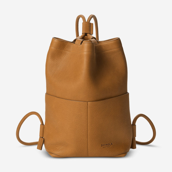 Shinola The Pocket Tan Natural Grain Leather Drawstring Backpack 20265343