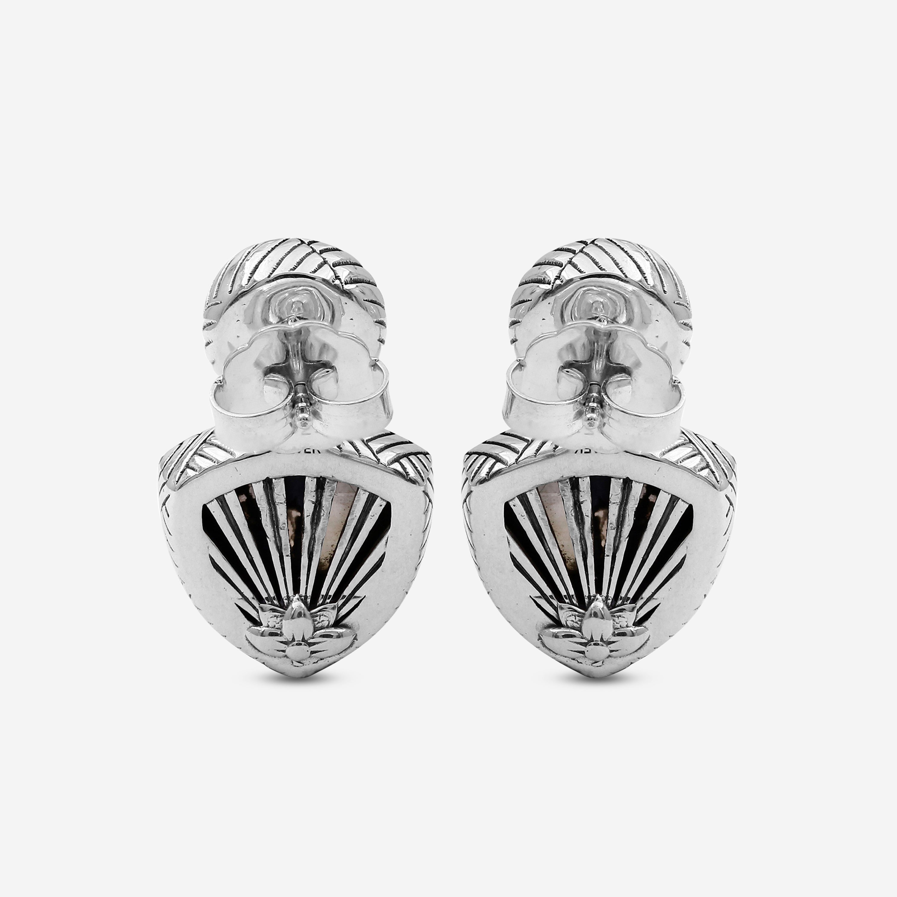 Stephen Dweck Sterling Silver, Silver Pearl Hand Carved Natural Quartz and Mother of Pearl Clip Earrings SDE-32043