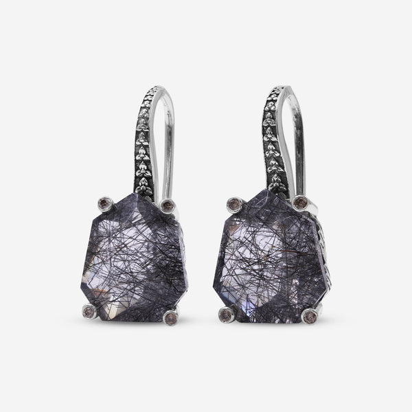 Stephen Dweck Sterling Silver, Black Tourmalated Quartz Galactical and Diamonds Earrings SDE-52100 - THE SOLIST