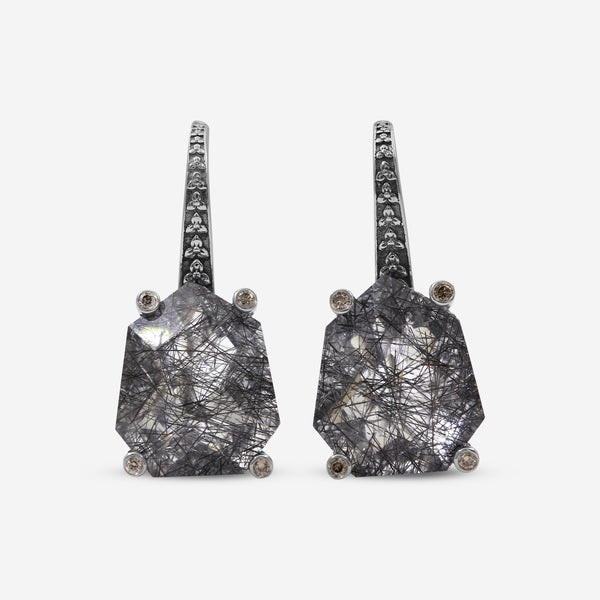 Stephen Dweck Sterling Silver, Black Tourmalated Quartz Galactical and Diamonds Earrings SDE-52100 - THE SOLIST
