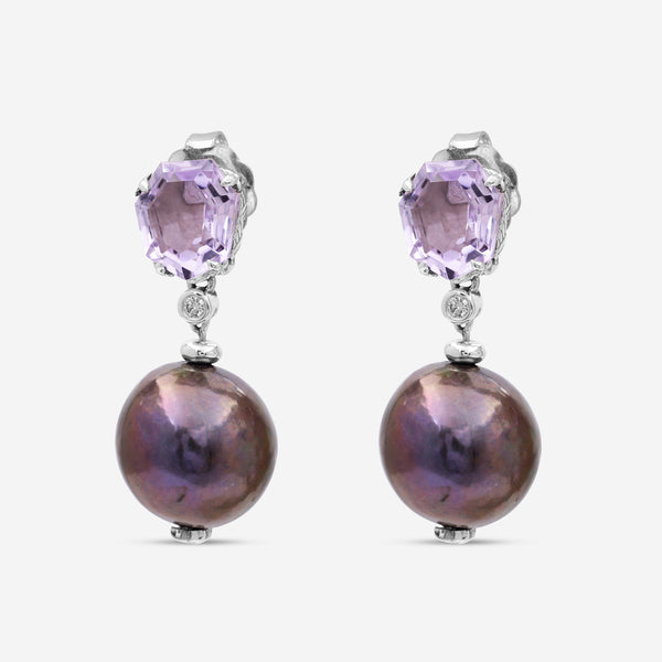 Stephen Dweck Sterling Silver, Amethyst Peacock Pearl and White Diamond Earrings SDE-52119 - THE SOLIST