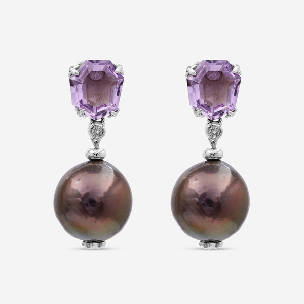 Stephen Dweck Sterling Silver, Amethyst Peacock Pearl and White Diamond Earrings SDE-52119 - THE SOLIST
