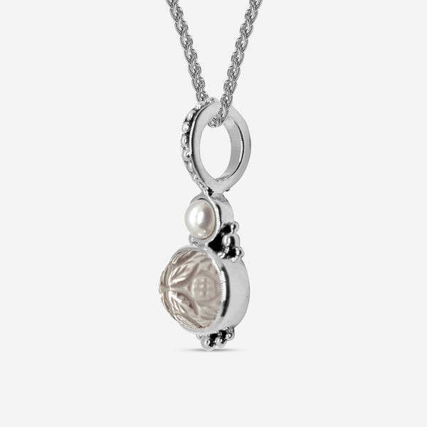 Stephen Dweck Sterling Silver, Pearl and Carved Natural Quartz Pendant SDP-34006 - THE SOLIST
