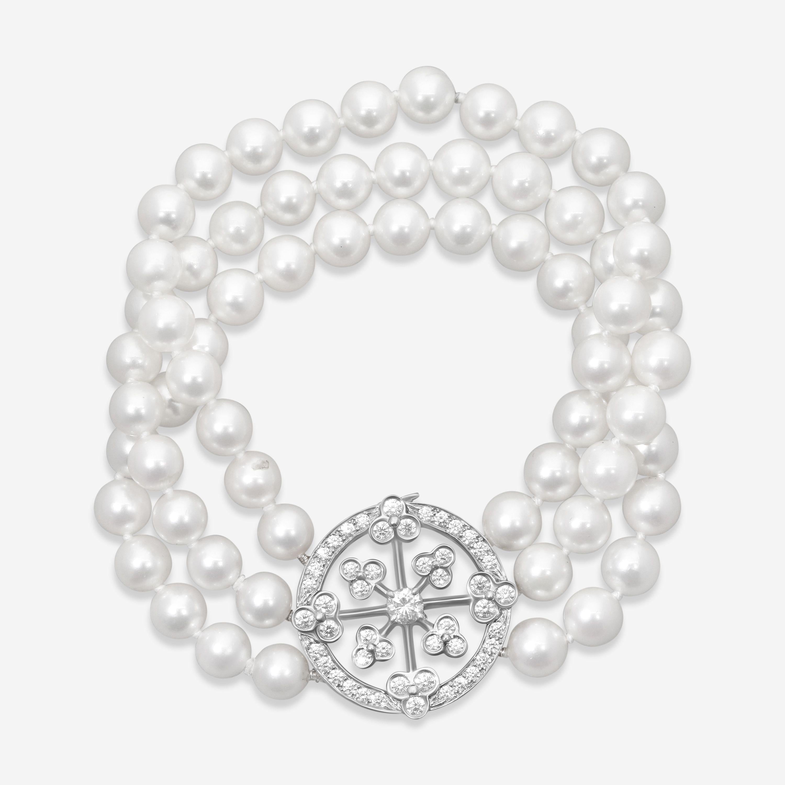 Suna Platinum Diamond Pearl Lace Bracelet B3669CPP