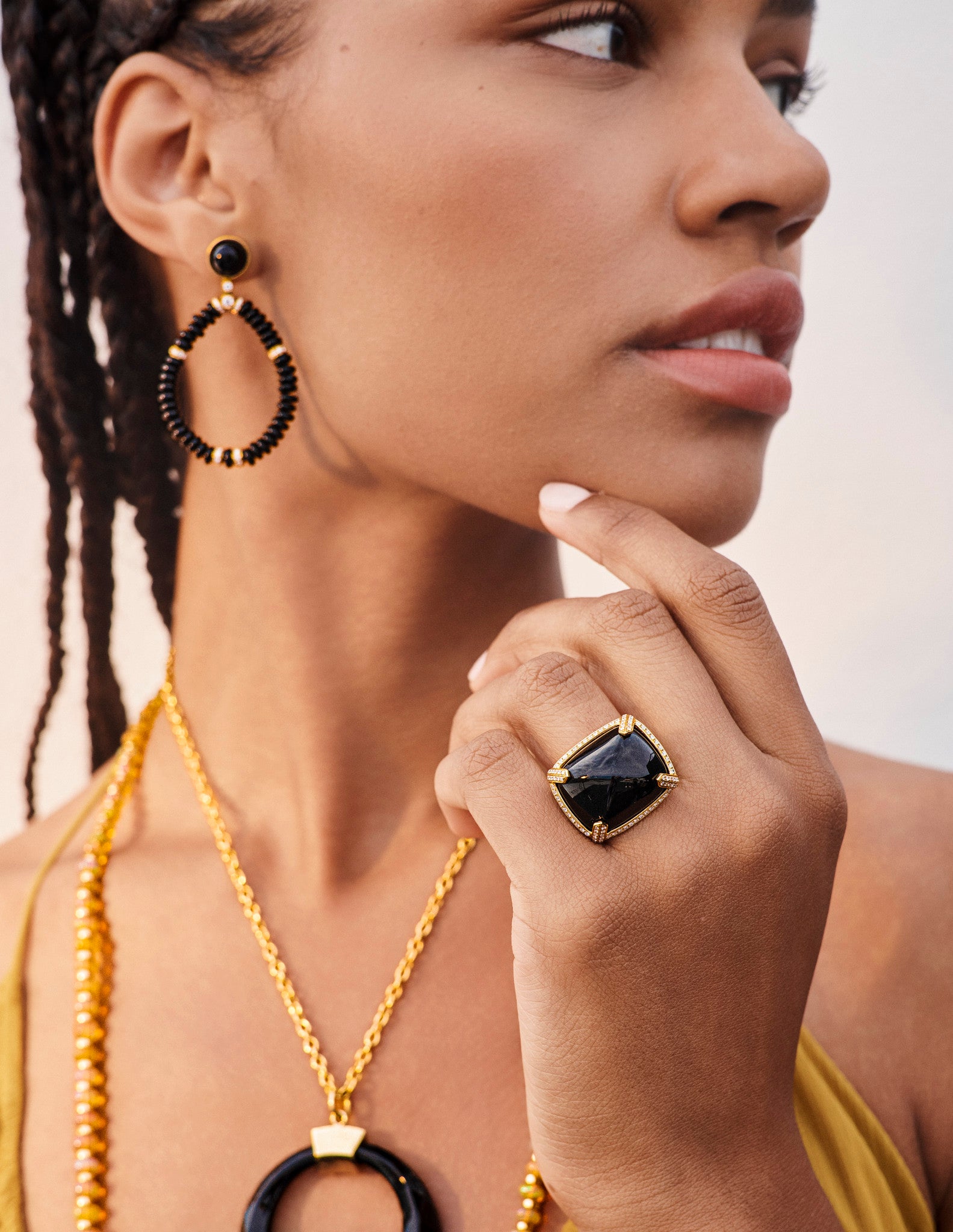 Goshwara Rock N Roll 18K Yellow Gold Onyx & Diamond Ring Sz. 7 JR0197-OX-Y