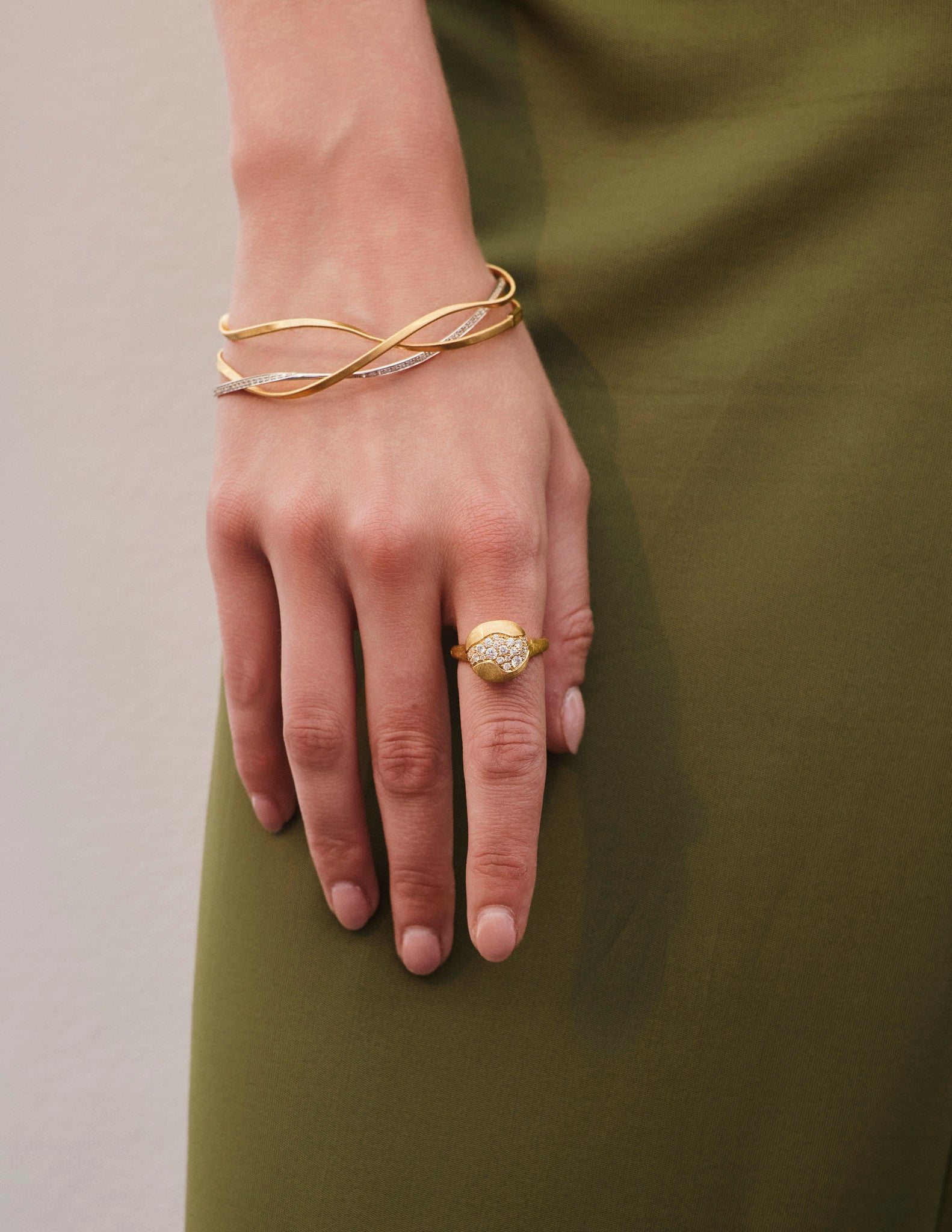 Marco Bicego Marrakech 18K Yellow & White Gold Diamond Layered Twisted Coil Bangle Bracelet SG33_B_YW_M5 - THE SOLIST