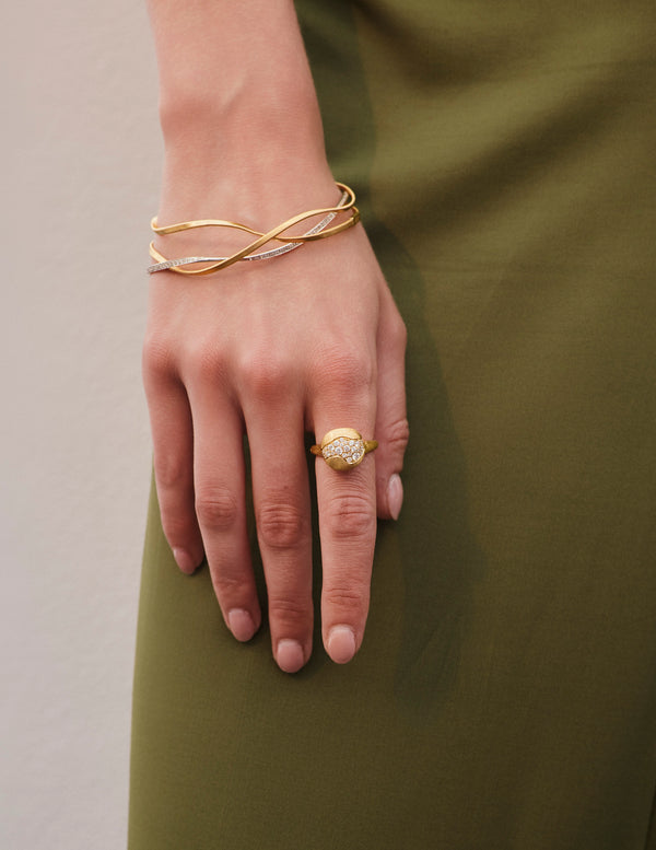Marco Bicego Marrakech 18K Yellow & White Gold Diamond Layered Twisted Coil Bangle Bracelet SG33_B_YW_M5