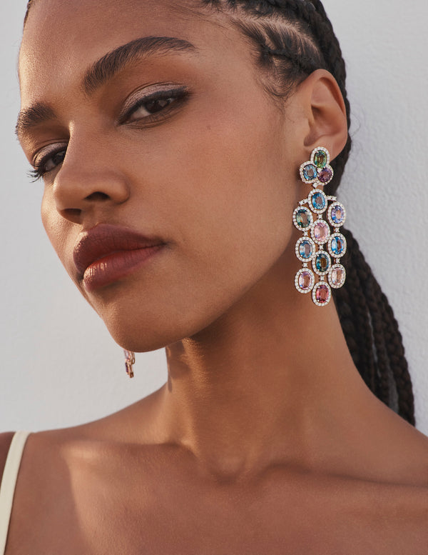 Diana M. Jewels 18K White Gold Sapphire & Diamond Chandelier Earrings CSE242