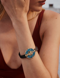 Armenta Sueno 18K Yellow Gold & Leather Diamond & White Sapphire Cuff Bracelet 1 - THE SOLIST