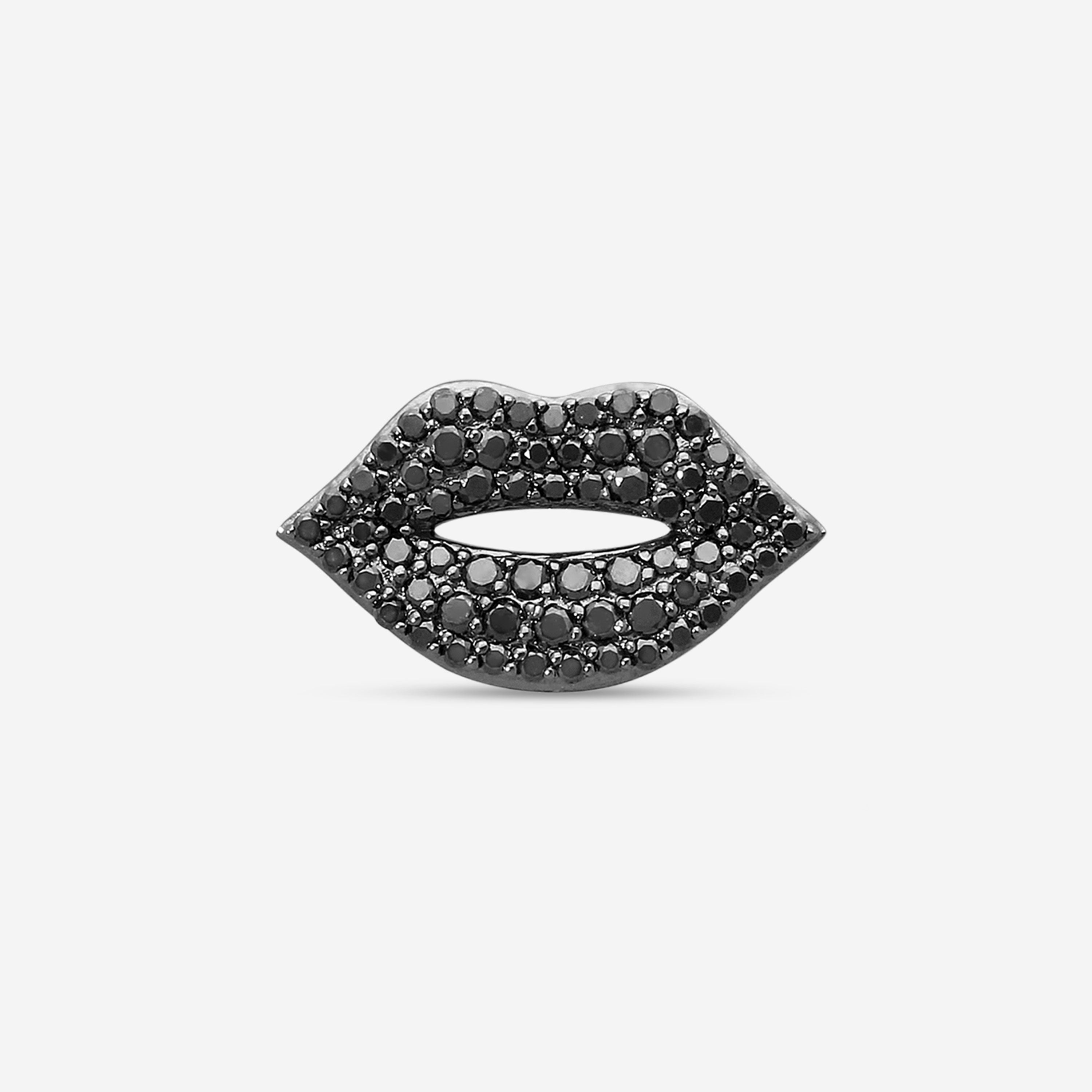 Sydney Evan Large Pavé Lips 14K Black Gold Black Diamond Mono Stud SJP1063BLK-B