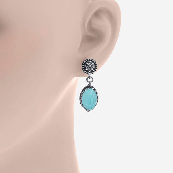 Konstantino Sterling Silver, Turquoise and Rock Crystal Doublet Drop Earrings SKKJ509-325 - THE SOLIST