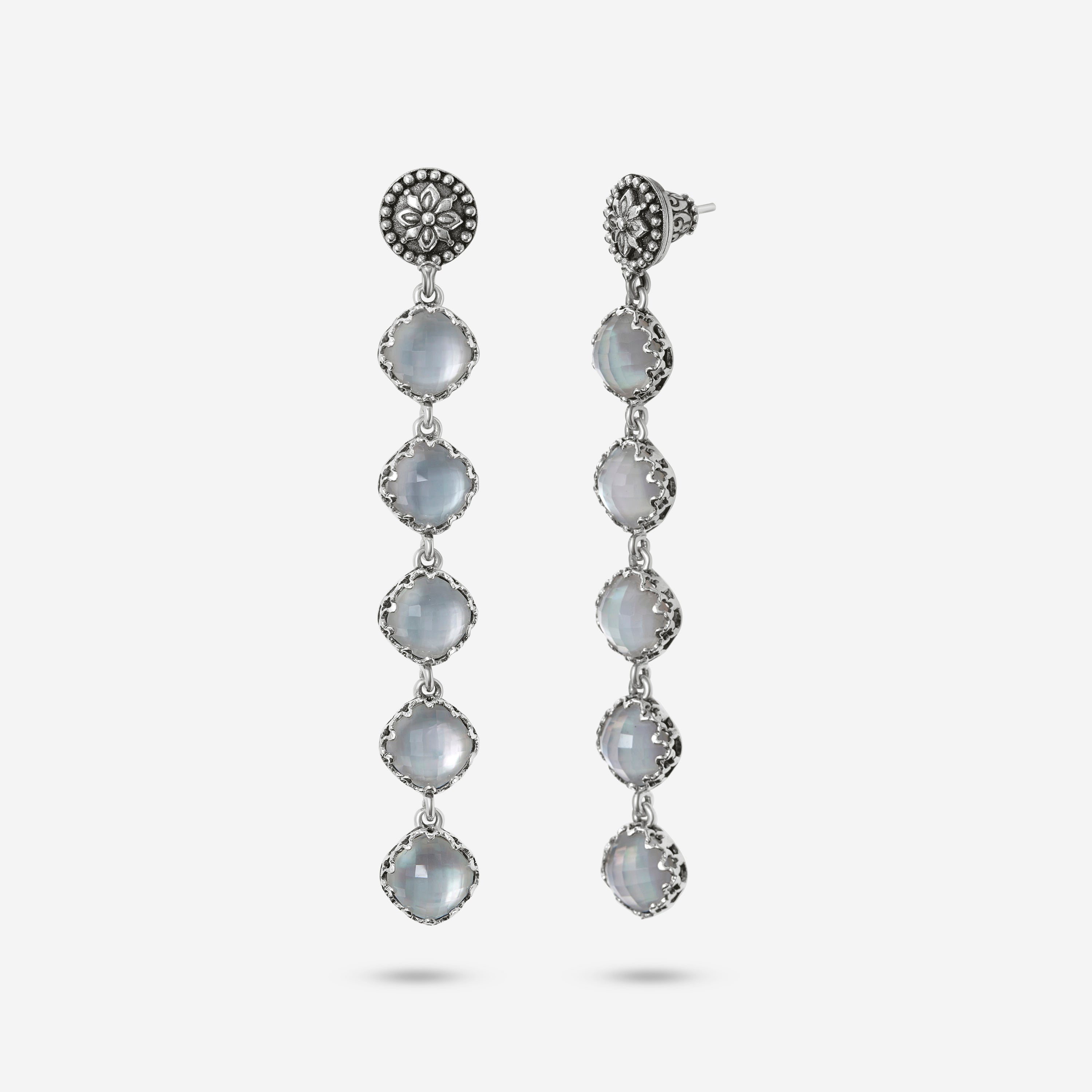 Konstantino Sterling Silver, Mother Of Pearl and Rock Crystal Doublet Drop Earrings SKKJ510-313 - THE SOLIST