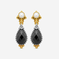 KONSTANTINO - "Nykta" Sterling Silver & 18k Yellow Gold, Onyx Cultured Pearl: & Cultured Pearl Earrings - SKMK2983-224-CUT - THE SOLIST
