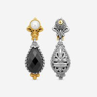 KONSTANTINO - "Nykta" Sterling Silver & 18k Yellow Gold, Onyx Cultured Pearl: & Cultured Pearl Earrings - SKMK2983-224-CUT - THE SOLIST