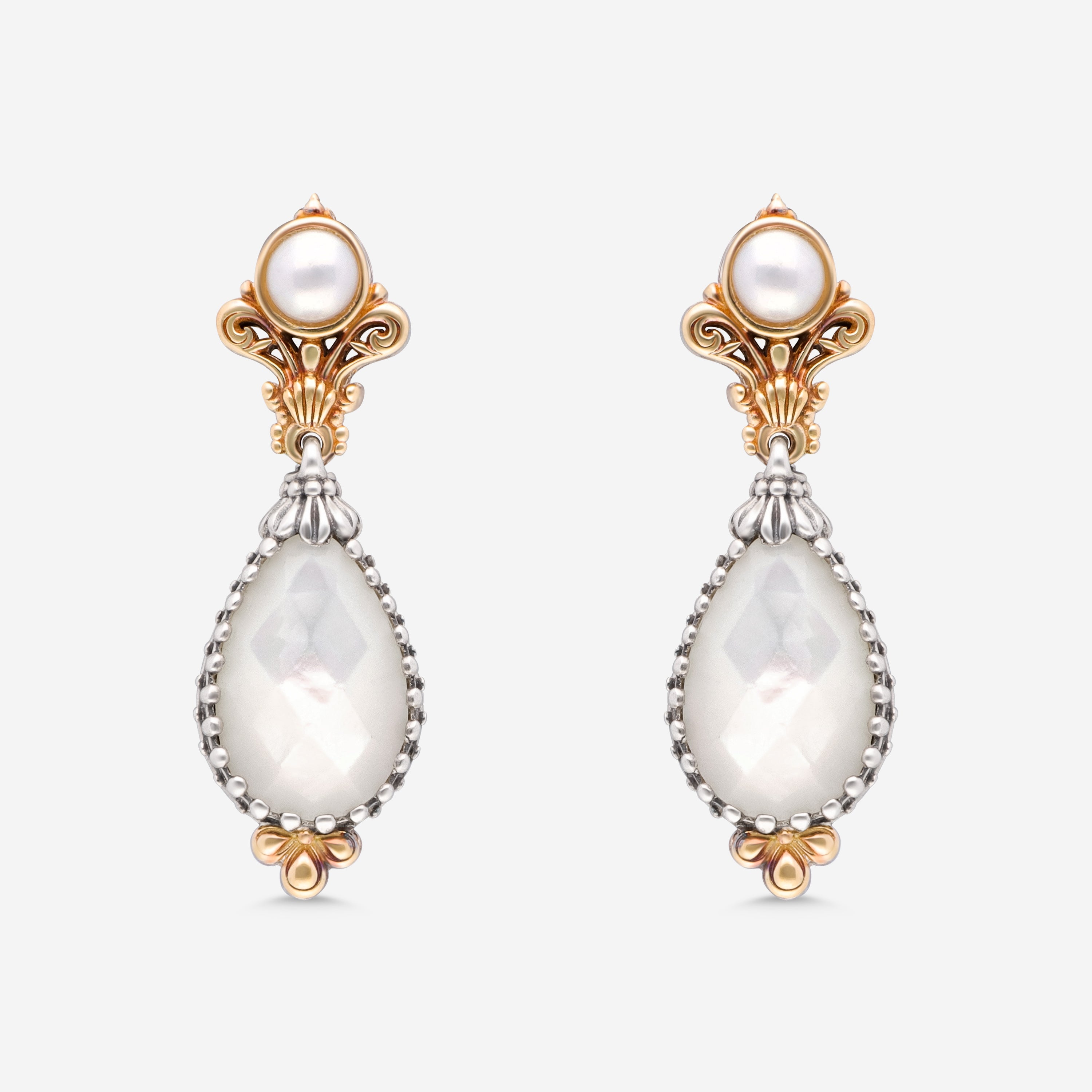 Konstantino Nykta Sterling Silver and 18K Yellow Gold, Mother of Pearl Dangle Earrings SKMK2983-280-CUT