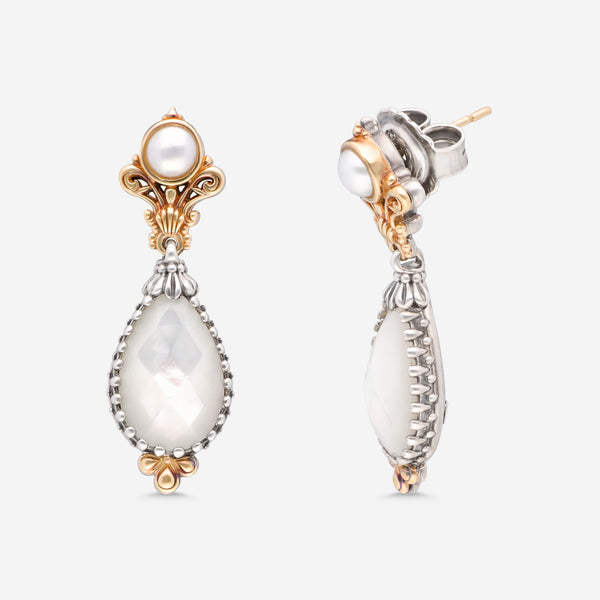 Konstantino Nykta Sterling Silver and 18K Yellow Gold, Mother of Pearl Dangle Earrings SKMK2983-280-CUT
