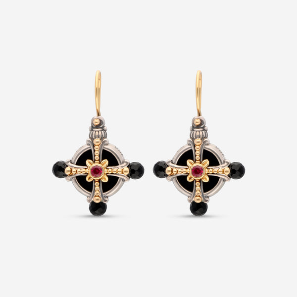 Konstantino Calypso Sterling Silver and 18K Yellow Gold, Onyx and Corundum Drop Earrings