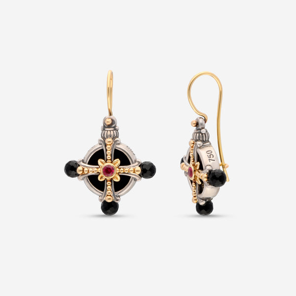 Konstantino Calypso Sterling Silver and 18K Yellow Gold, Onyx and Corundum Drop Earrings