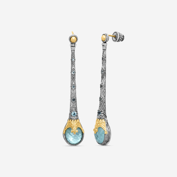 KONSTANTINO - "Gen K 2" Sterling Silver & 18k Yellow Gold, Aquamarine Triplet Earrings - SKMK3237-673 - THE SOLIST