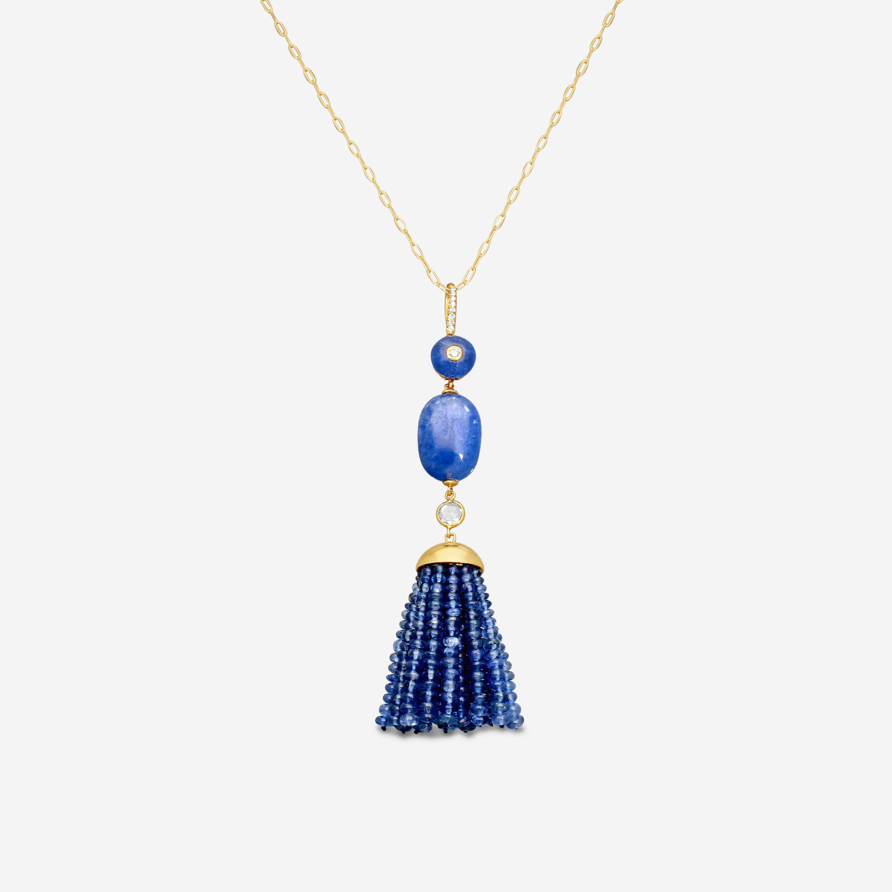 Goshwara G-One 18K Yellow Gold Sapphire Bead Tassel Pendant SP0043