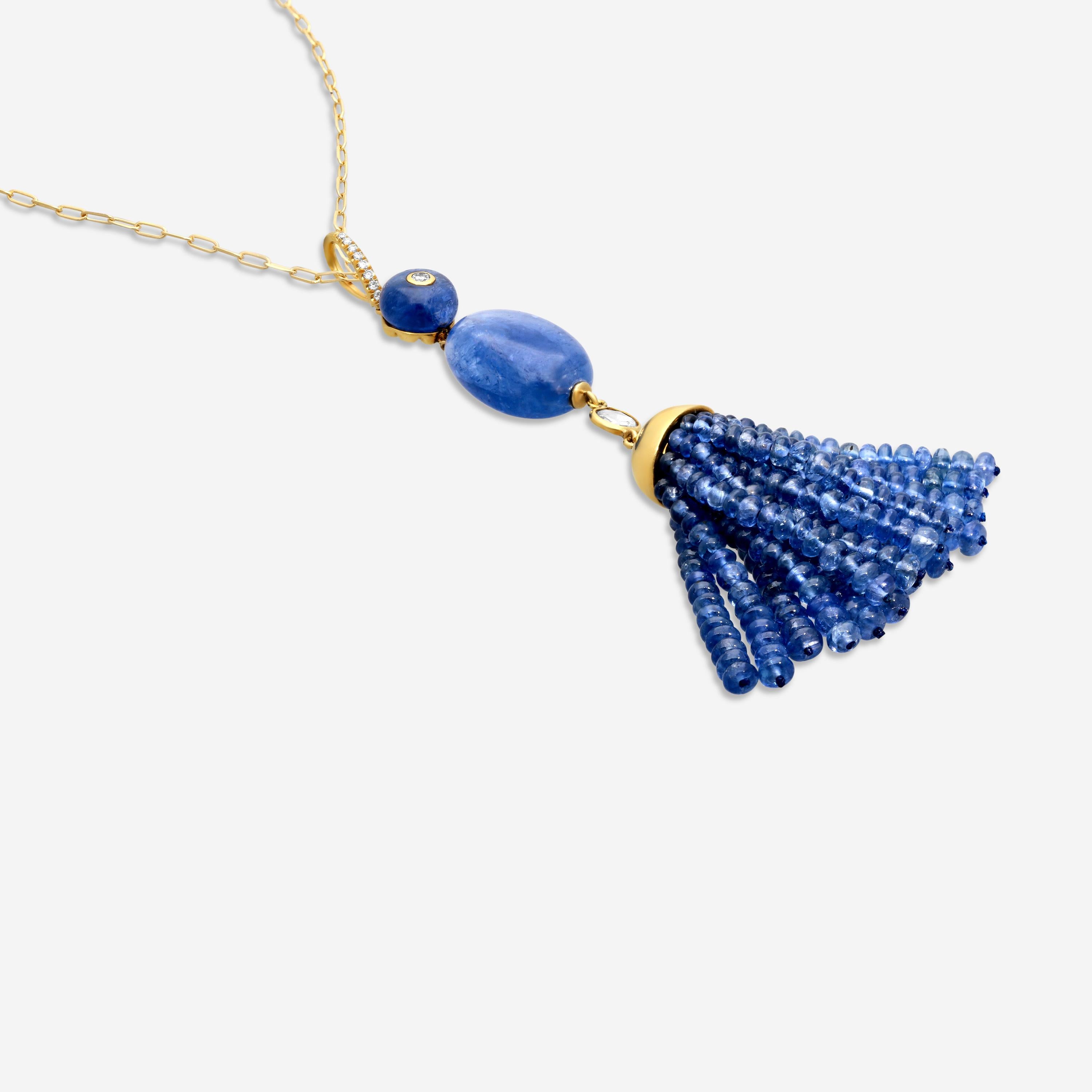 Goshwara G-One 18K Yellow Gold Sapphire Bead Tassel Pendant SP0043