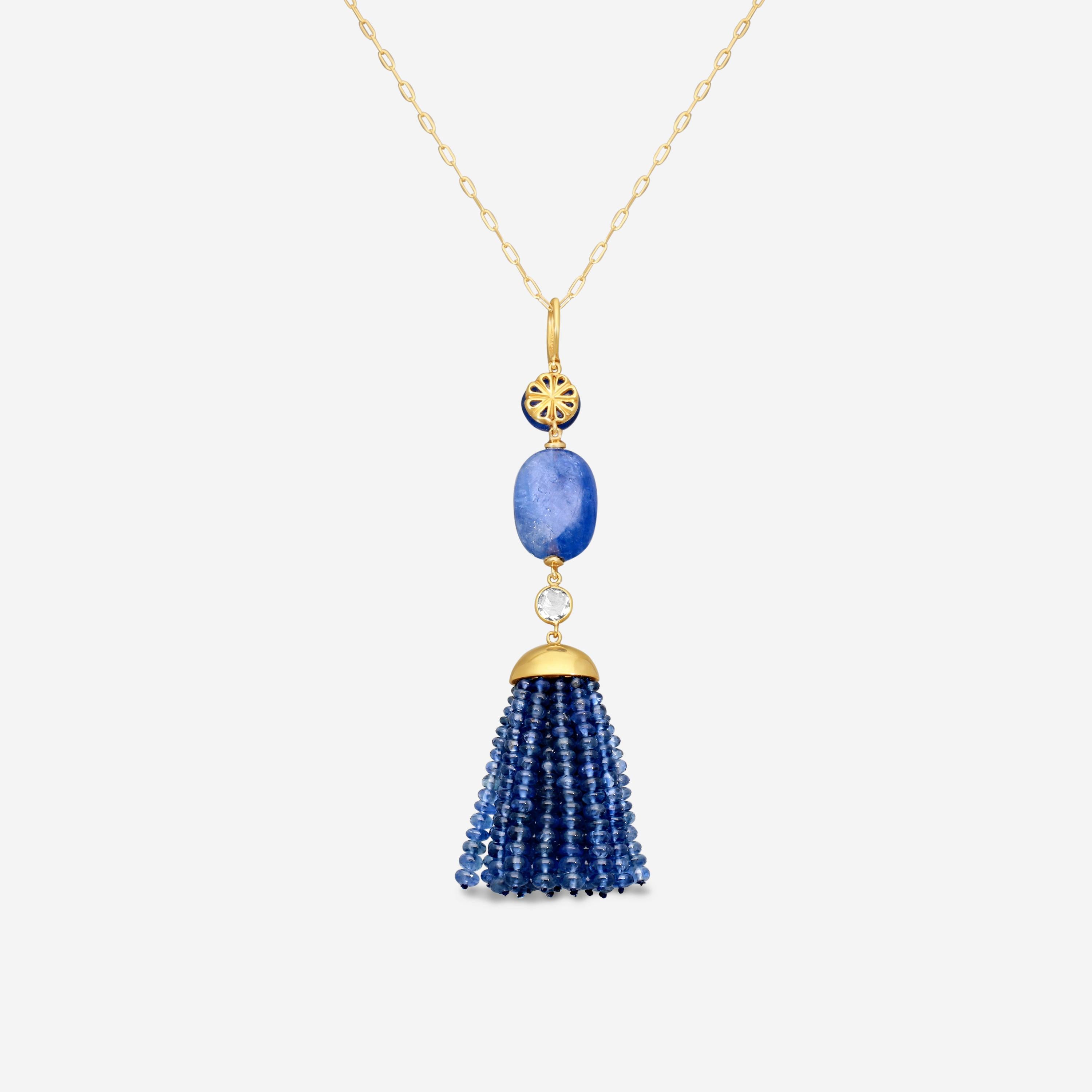 Goshwara G-One 18K Yellow Gold Sapphire Bead Tassel Pendant SP0043