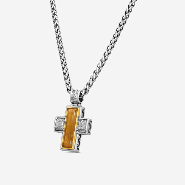 KONSTANTINO - "Hephaestus" Sterling Silver & 18k Yellow Gold, Tiger's Eye Doublet Cross (TGE: 24x7mm) - STKJ375-637-CUT

Pendant Dimensions: 1.50 x 1.00 in.
S/S Chain Included:CHKJ6-131-20 (Length - 20in.) - THE SOLIST