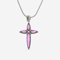 "KONSTANTINO - ""Gen K 2"" Sterling Silver & 18k Yellow Gold, Pink Corundum Cross (COR: 11.35mm x25mm 4&5mm) - STKJ424-652  Pendant Dimensions: 2.25 x 0.38 in. S/S Chain Included:CHKJ22-131-18 (Length - 18in.)" - THE SOLIST