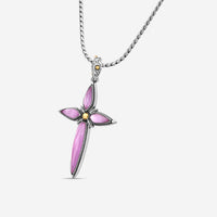 "KONSTANTINO - ""Gen K 2"" Sterling Silver & 18k Yellow Gold, Pink Corundum Cross (COR: 11.35mm x25mm 4&5mm) - STKJ424-652  Pendant Dimensions: 2.25 x 0.38 in. S/S Chain Included:CHKJ22-131-18 (Length - 18in.)" - THE SOLIST