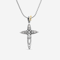 "KONSTANTINO - ""Gen K 2"" Sterling Silver & 18k Yellow Gold, Pink Corundum Cross (COR: 11.35mm x25mm 4&5mm) - STKJ424-652  Pendant Dimensions: 2.25 x 0.38 in. S/S Chain Included:CHKJ22-131-18 (Length - 18in.)" - THE SOLIST